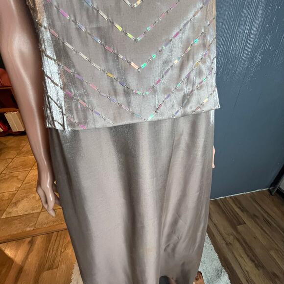 Alex Evenings Beaded Tan Maxi Dress 6P Slinky Mother of Bride New Years Glam - Picture 5 of 7